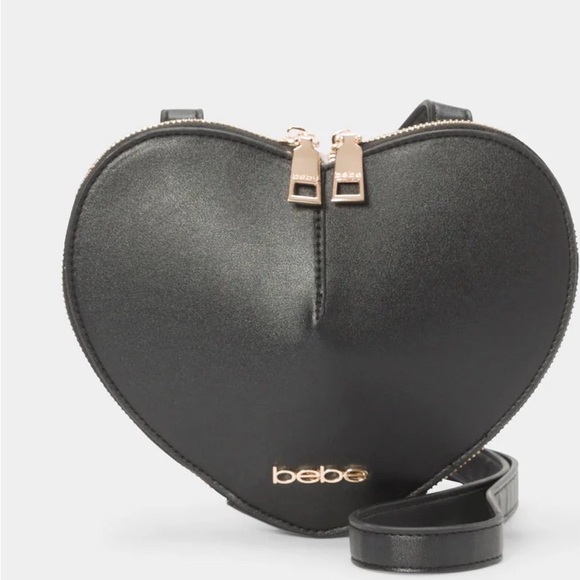bebe Handbags - NWT Bebe Milan Heart Crossbody Bag Black Faux Leather Gold Hardware Mini Purse